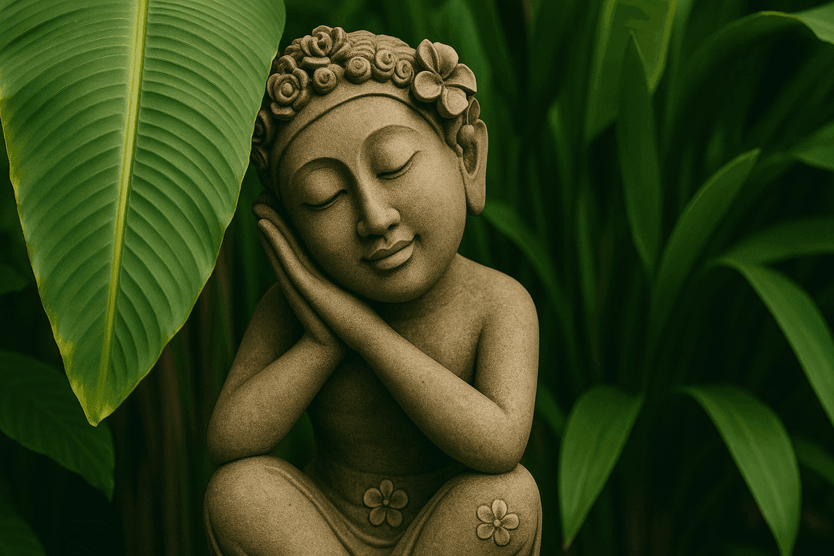 Tranquil zen statue in the meditation space at Arigato Wellness Hyderabad